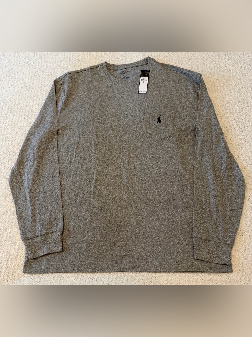 Polo Ralph Lauren Classic Fit Long Sleeve Pocket T-Shirt Grey Heather Size Large